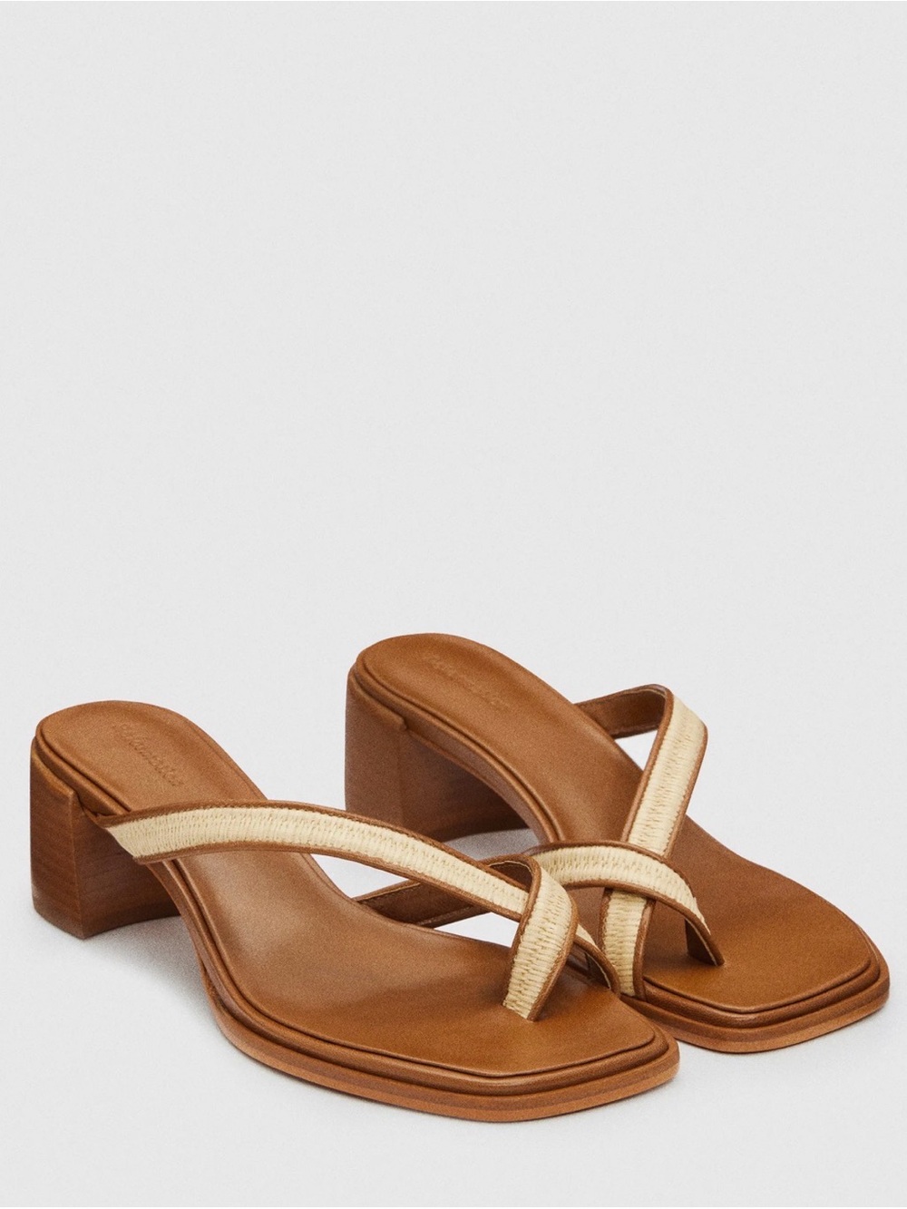 Reformation Sonoma Tan and Cream Block Heel Thong Sandals